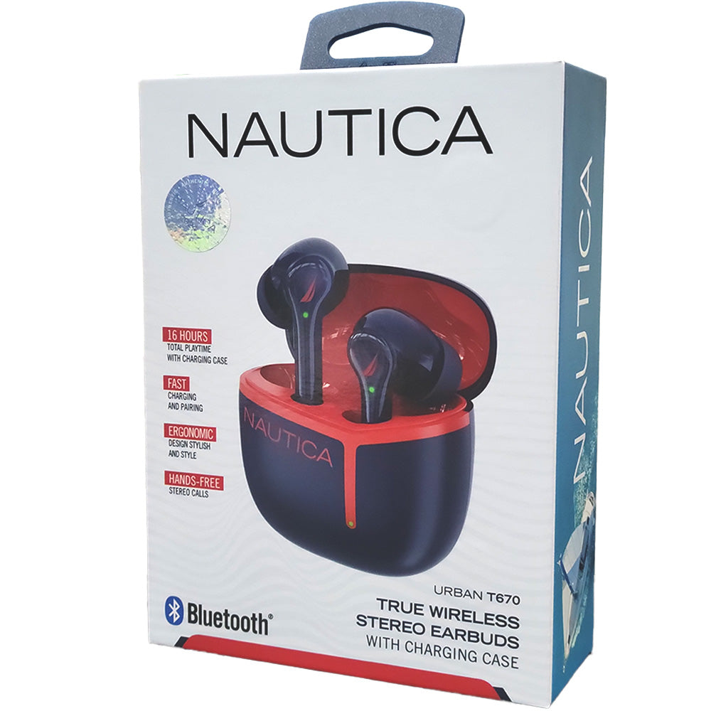 Nautica T670 Wireless Earbuds - Navy/Red - New
