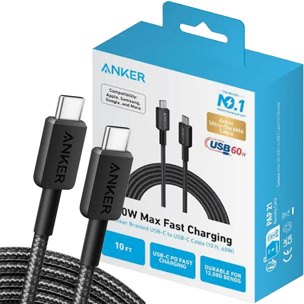 Anker Braided 10ft USB-C to USB-C Cable - Black - New