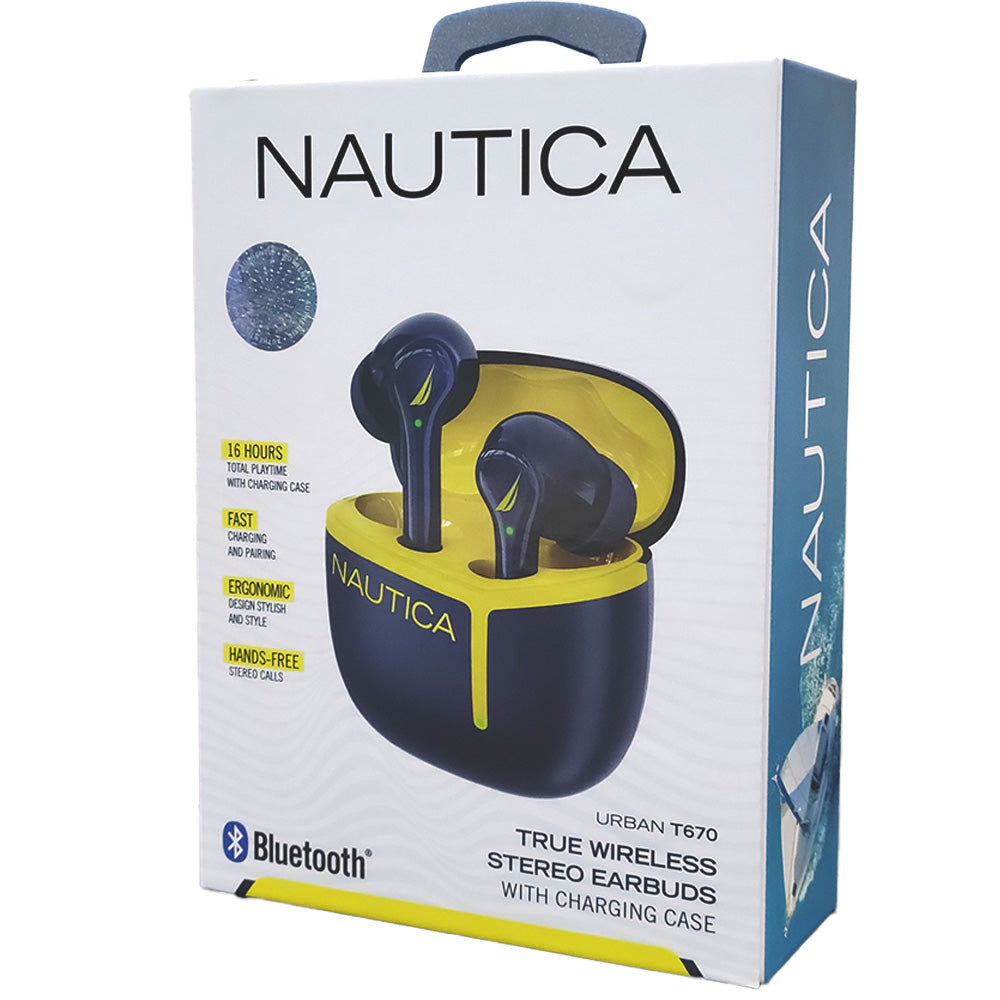 Nautica T670 Wireless Earbuds - Navy/Yellow - New