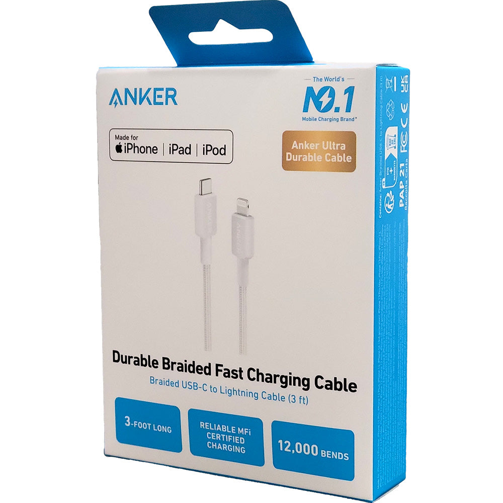 Anker Braided 3ft USB-C to Lightning Fast Charging Cable - White - New