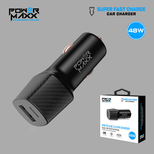 48W Super Fast Car Charger 30W PD + QC 3.0 Black