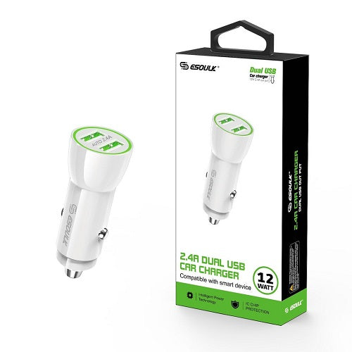 PKG Dual USB 2.4 Car Adapter White