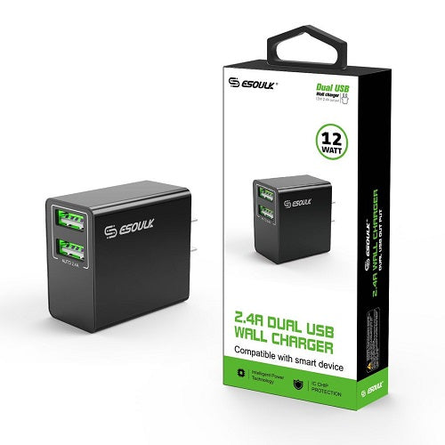 PKG Dual USB 2.4 Wall Adapter Black